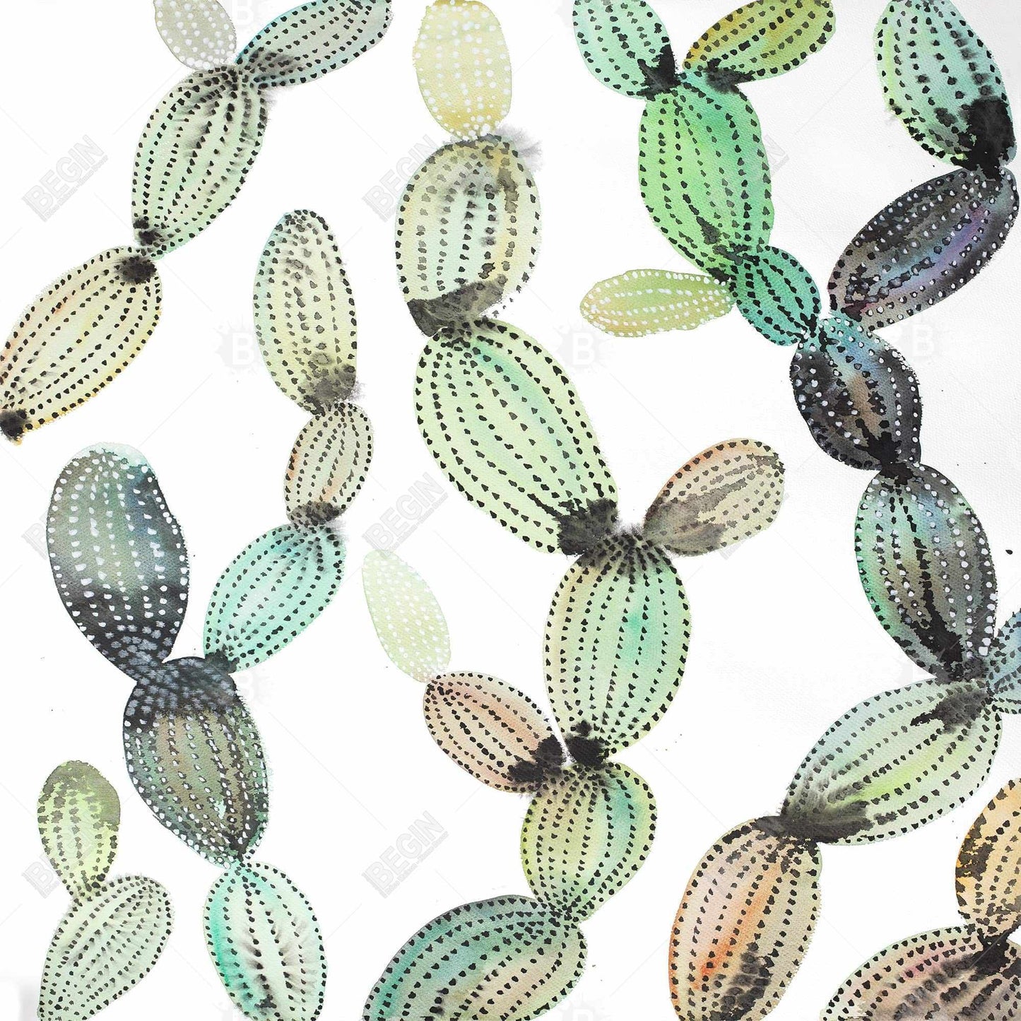 Cactus Pattern Green Floral Canvas | Botanical Bedroom Decor