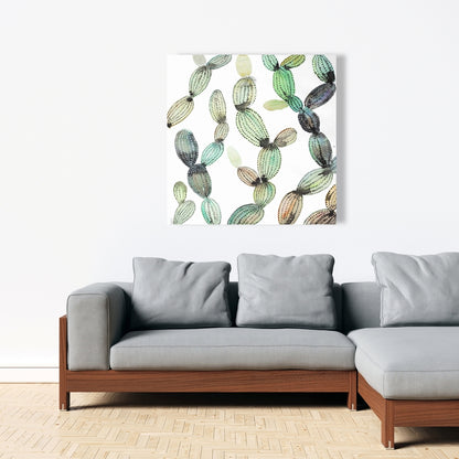 Cactus Pattern Green Floral Canvas | Botanical Bedroom Decor