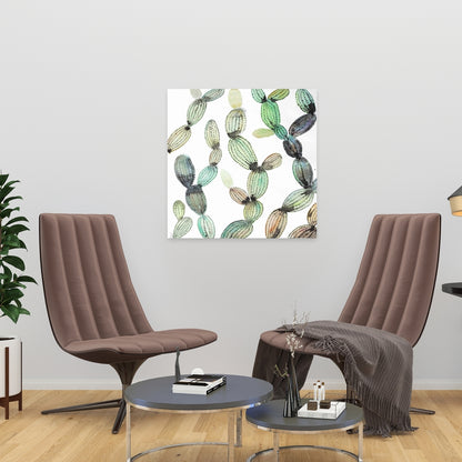 Cactus Pattern Green Floral Canvas | Botanical Bedroom Decor