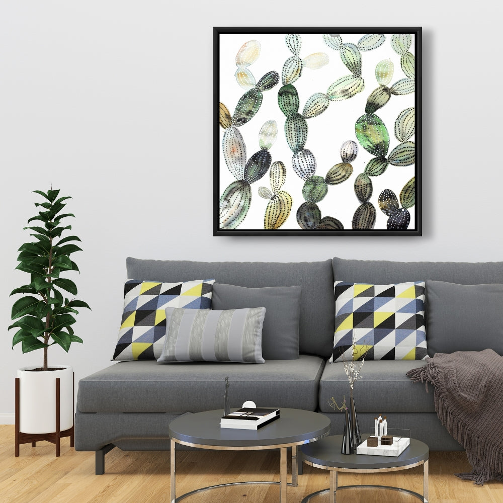 Pattern Opuntia Cactus Canvas - Exotic Green Botanical Decor