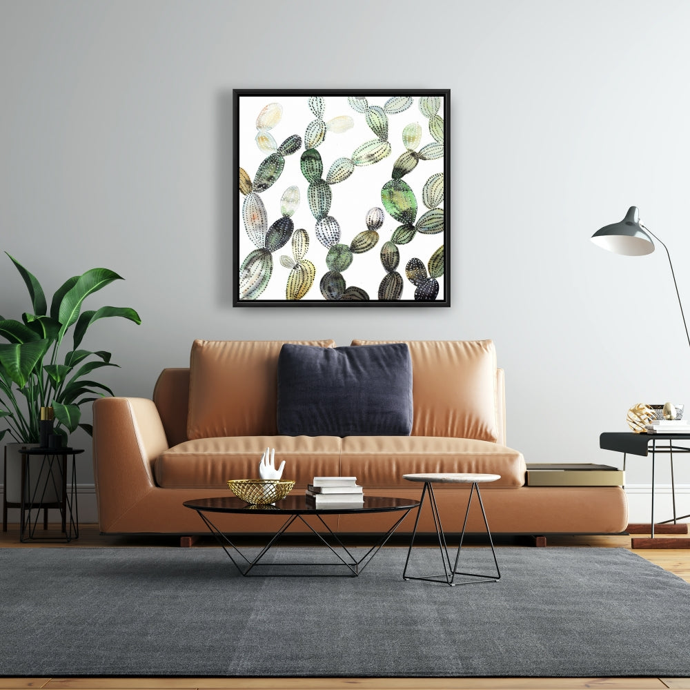 Pattern Opuntia Cactus Canvas - Exotic Green Botanical Decor