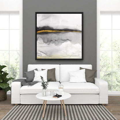 Toile abstraite à rayures dorées | Décoration d'intérieur avec cadre blanc