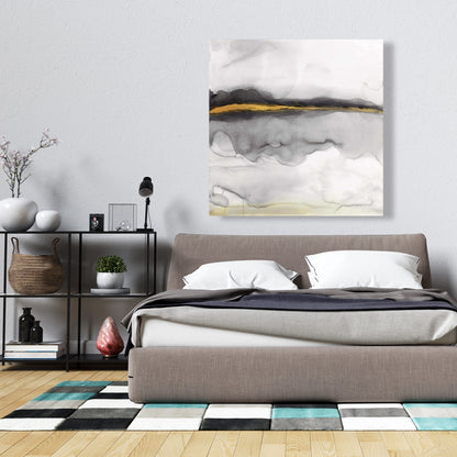 Gold Stripe Abstract Canvas - Shapes Bedroom White Decor