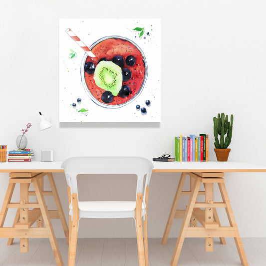 Berry Smoothies Canvas | Leaves Illustrative Home Decor Art