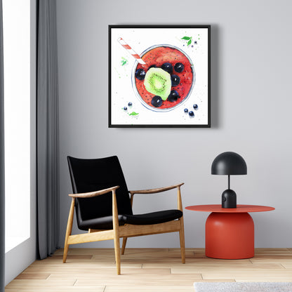 Berry Smoothies Canvas | Blue Framed Kitchen Wall Art Decor