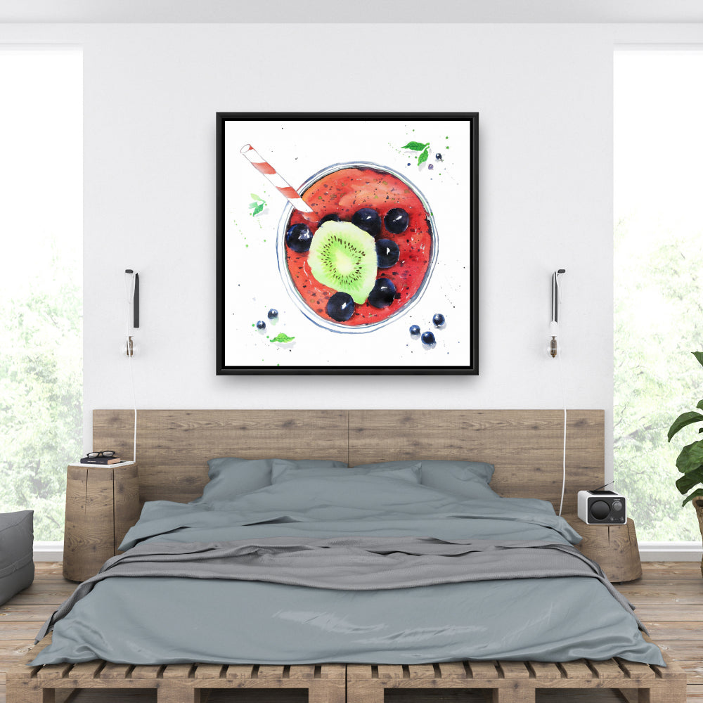 Berry Smoothies Canvas | Blue Framed Kitchen Wall Art Decor