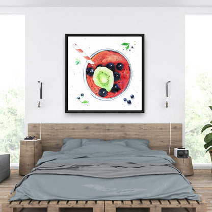 Berry Smoothies Canvas | Blue Framed Kitchen Wall Art Decor