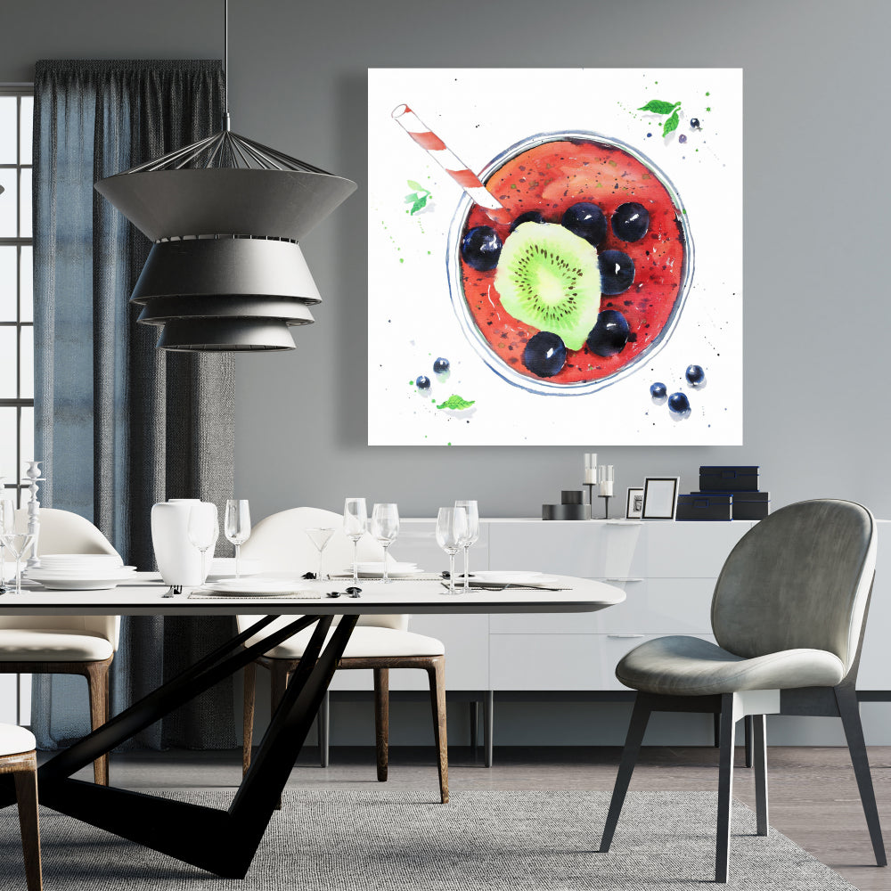 Berry Smoothies Canvas | Leaves Illustrative Home Decor Art