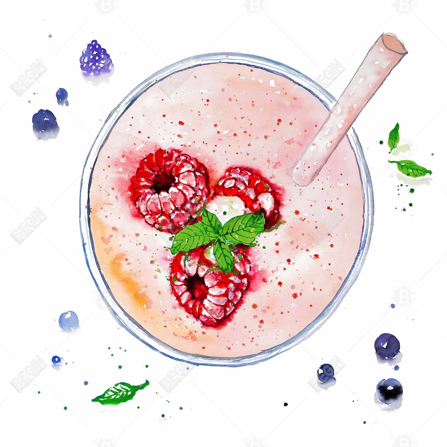 Cuisine gastronomique Feuilles Toile - Smoothie fraise et framboise