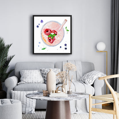 Cuisine gastronomique Feuilles Toile - Smoothie fraise et framboise