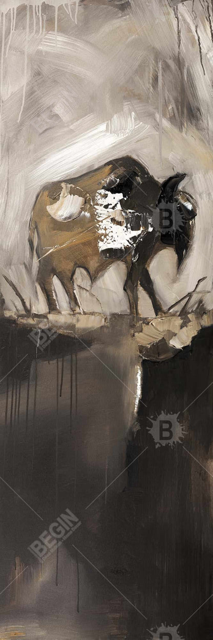 Toile abstraite représentant un buffle | Décoration murale avec animaux de la ferme marron