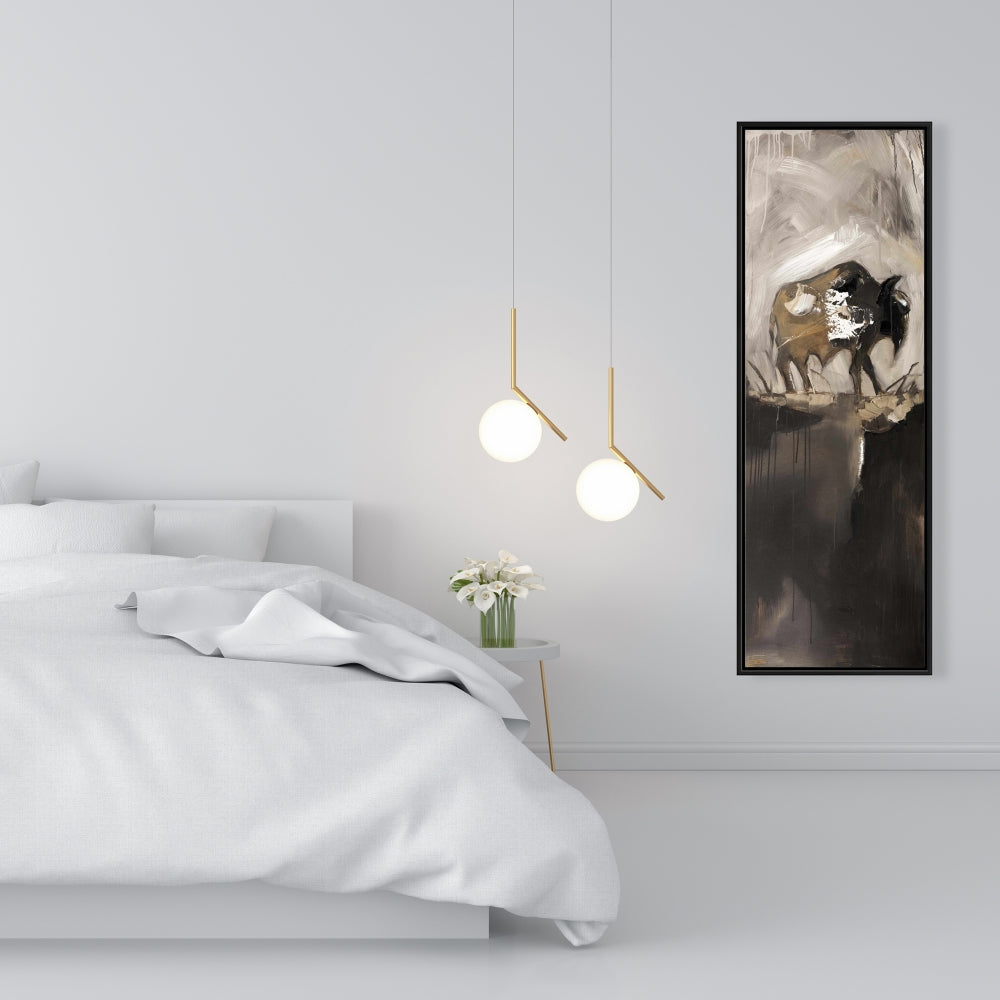 Toile abstraite représentant un buffle | Décoration murale avec animaux de la ferme marron