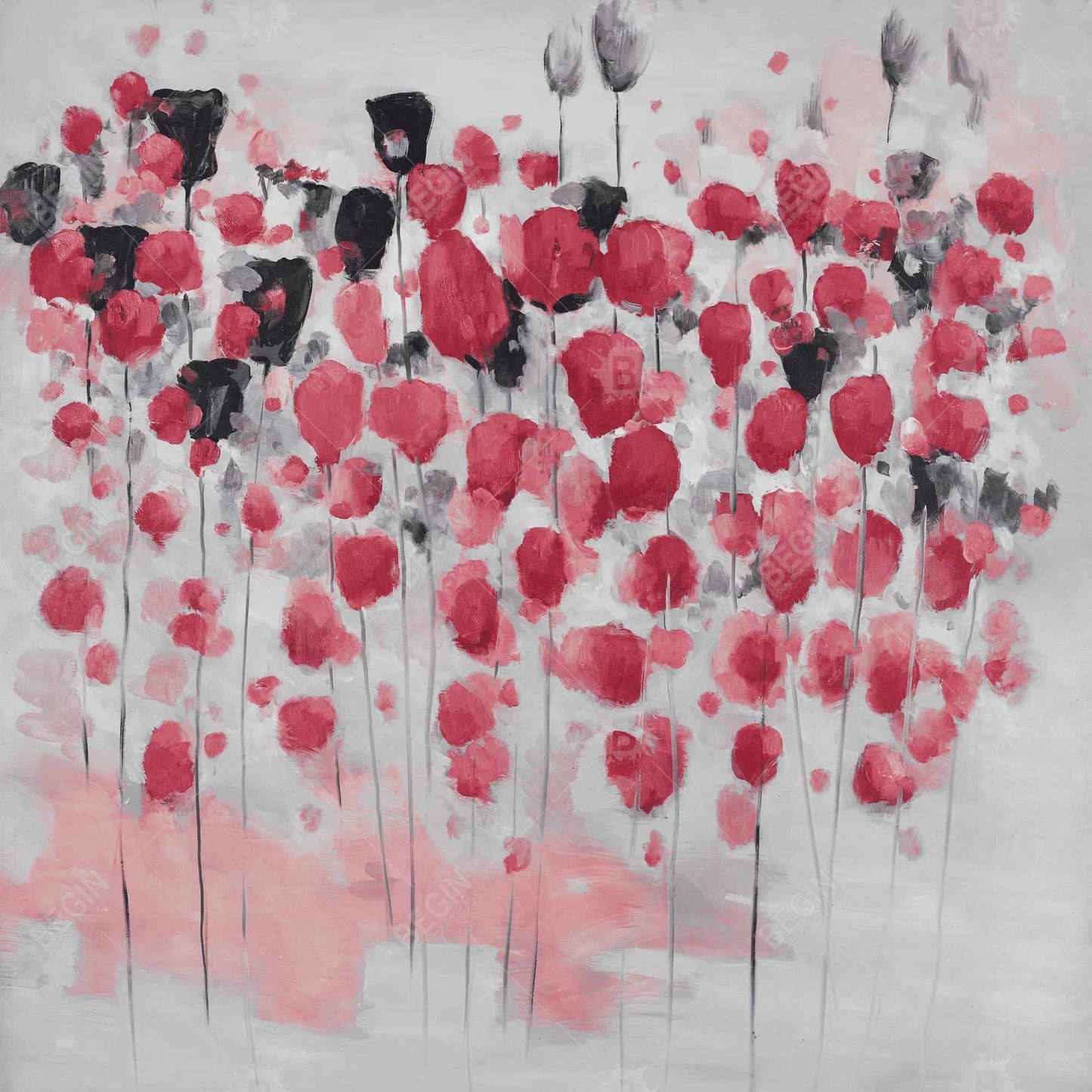 Toile abstraite de fleurs roses | Décoration d'intérieur contemporaine