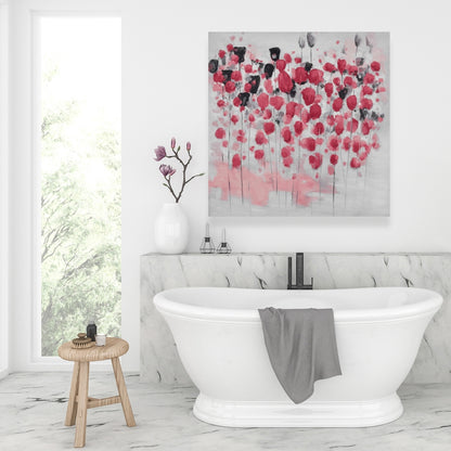 Toile abstraite de fleurs roses | Décoration d'intérieur contemporaine