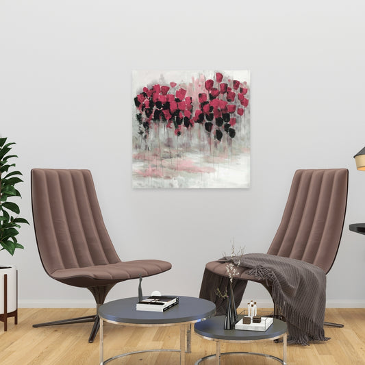 Pink Black Flowers Field Canvas | Contemporary Bedroom Decor