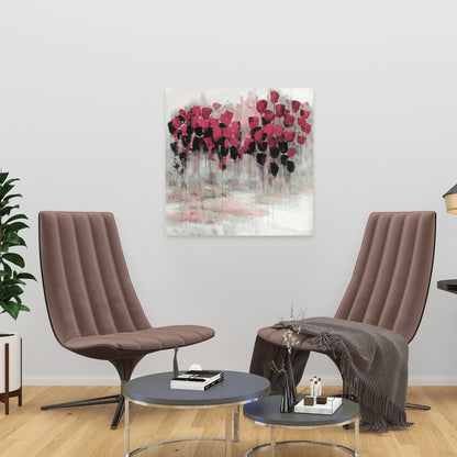 Pink Black Flowers Field Canvas | Contemporary Bedroom Decor
