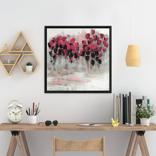Pink Black Flowers Field Canvas | White Bedroom Wall Art