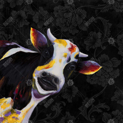 Rustic Bedroom Decor | Funny Cow White Canvas Wall Art