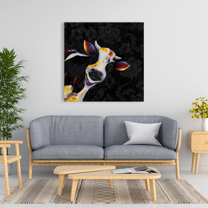 Rustic Bedroom Decor | Funny Cow White Canvas Wall Art