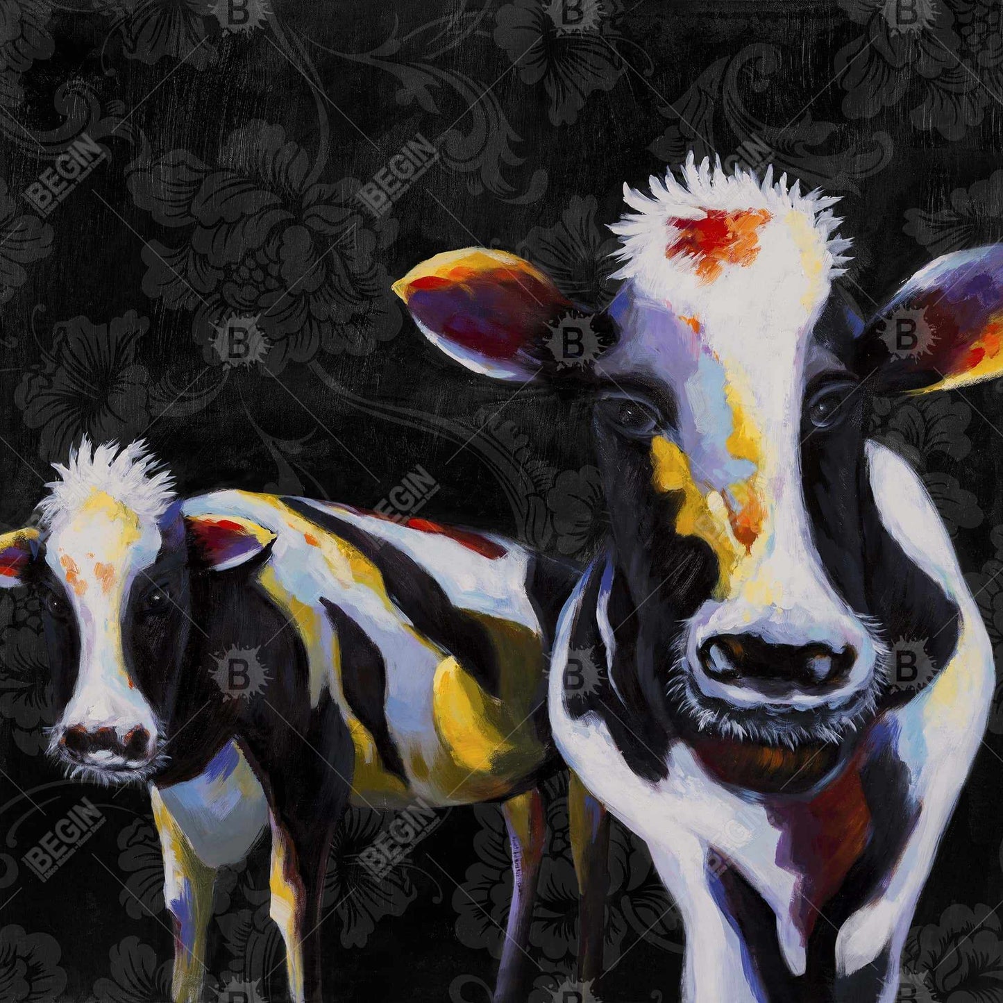 Toile victorienne « Deux vaches amusantes » | Décoration de chambre sur le thème des animaux de la ferme