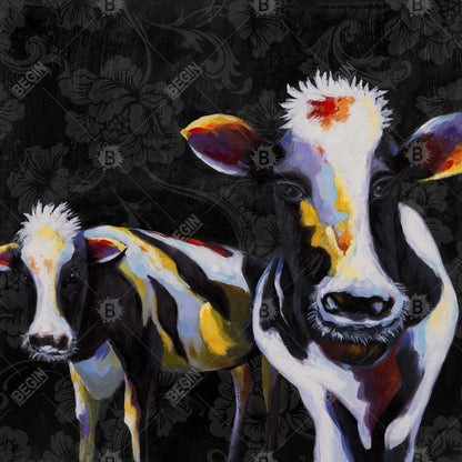 Toile victorienne « Deux vaches amusantes » | Décoration de chambre sur le thème des animaux de la ferme