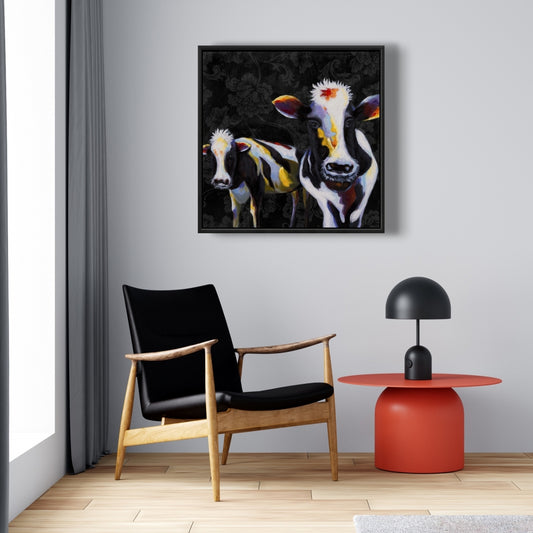 Toile victorienne « Deux vaches amusantes » | Décoration de chambre sur le thème des animaux de la ferme