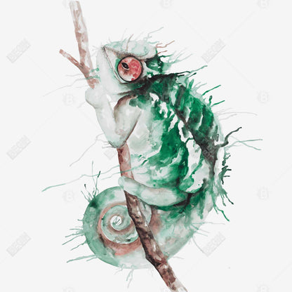 Toile aquarelle exotique caméléon | Décoration de salon verte
