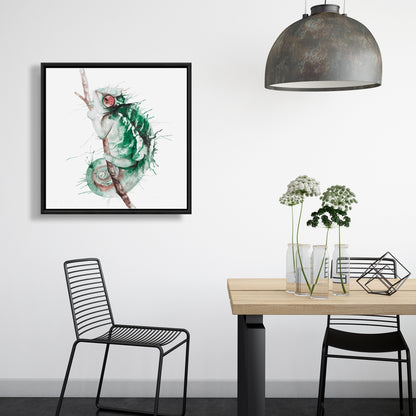 Toile aquarelle exotique caméléon | Décoration de salon verte