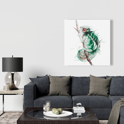 Watercolor Chameleon Canvas - Green Living Room Wall Art