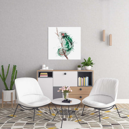 Watercolor Chameleon Canvas - Green Living Room Wall Art