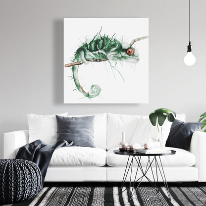 Chameleon on the Lookout Canvas | Green Reptile Wall Art Decor