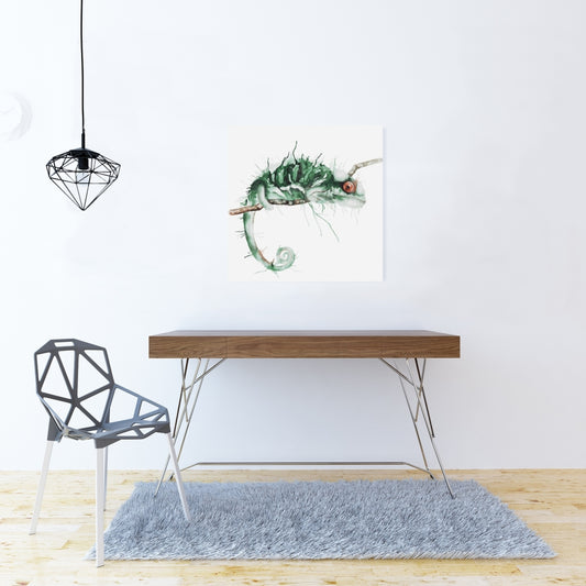 Chameleon on the Lookout Canvas | Green Reptile Wall Art Decor