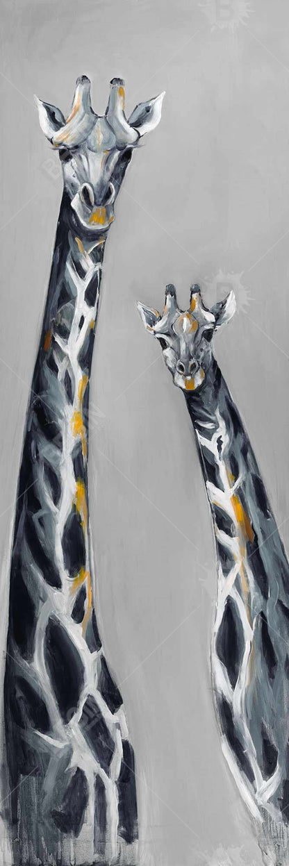 Toile girafe bleu acier | Décoration animalière rétro