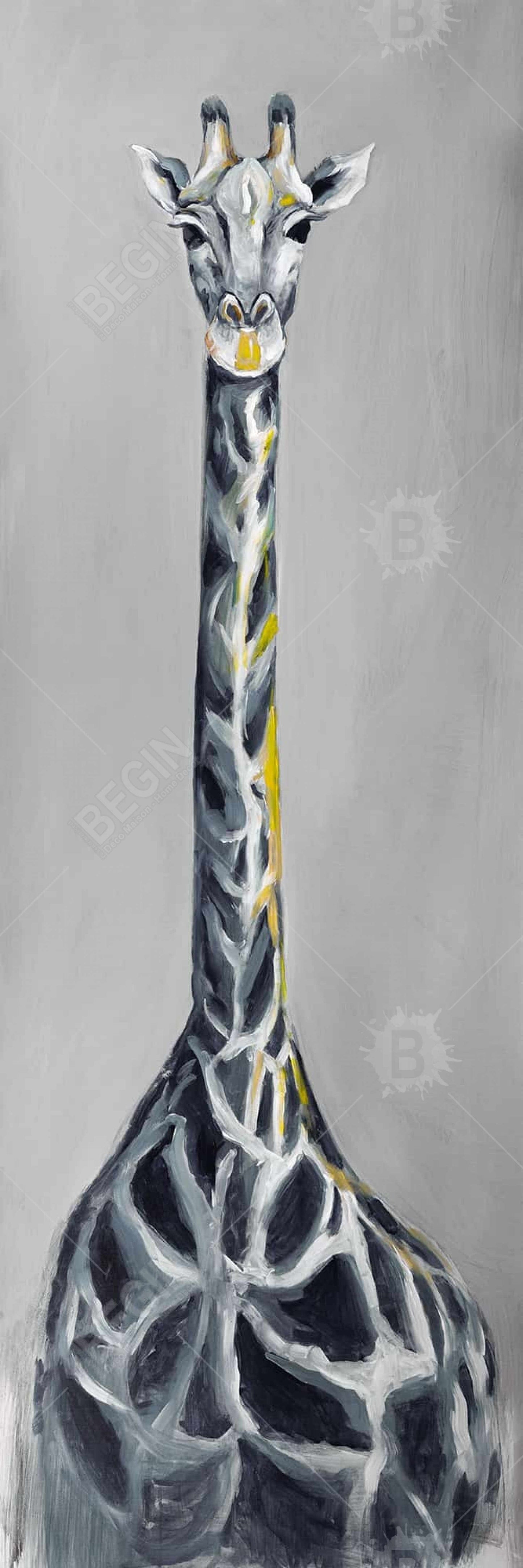 Toile girafe bleu acier – Décoration murale encadrée rétro