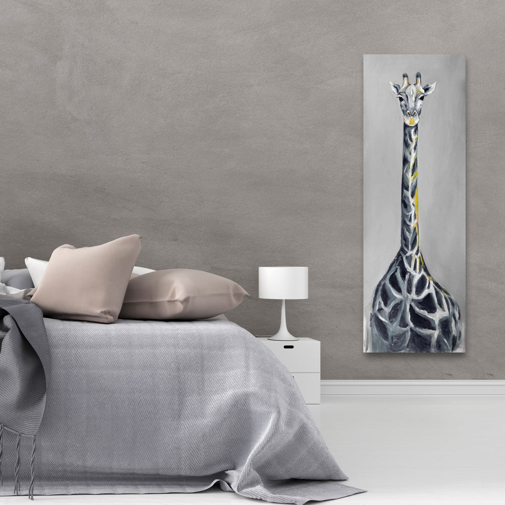 Toile girafe bleu acier | Décoration animalière pour salon