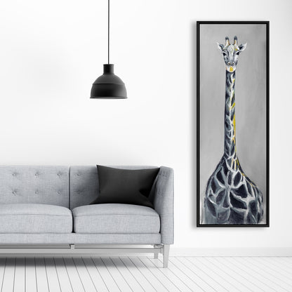 Toile girafe bleu acier – Décoration murale encadrée rétro