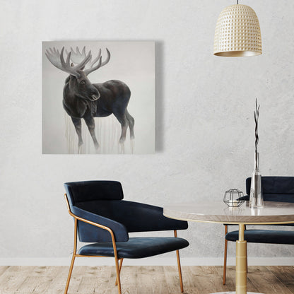 Toile de chambre à coucher représentant un élan - Décoration murale marron cerf