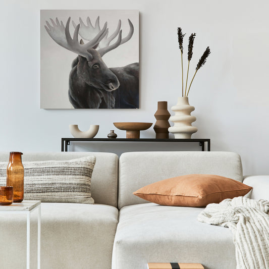 Grayscale Moose Profile - Brown Animal Canvas for Home Decor