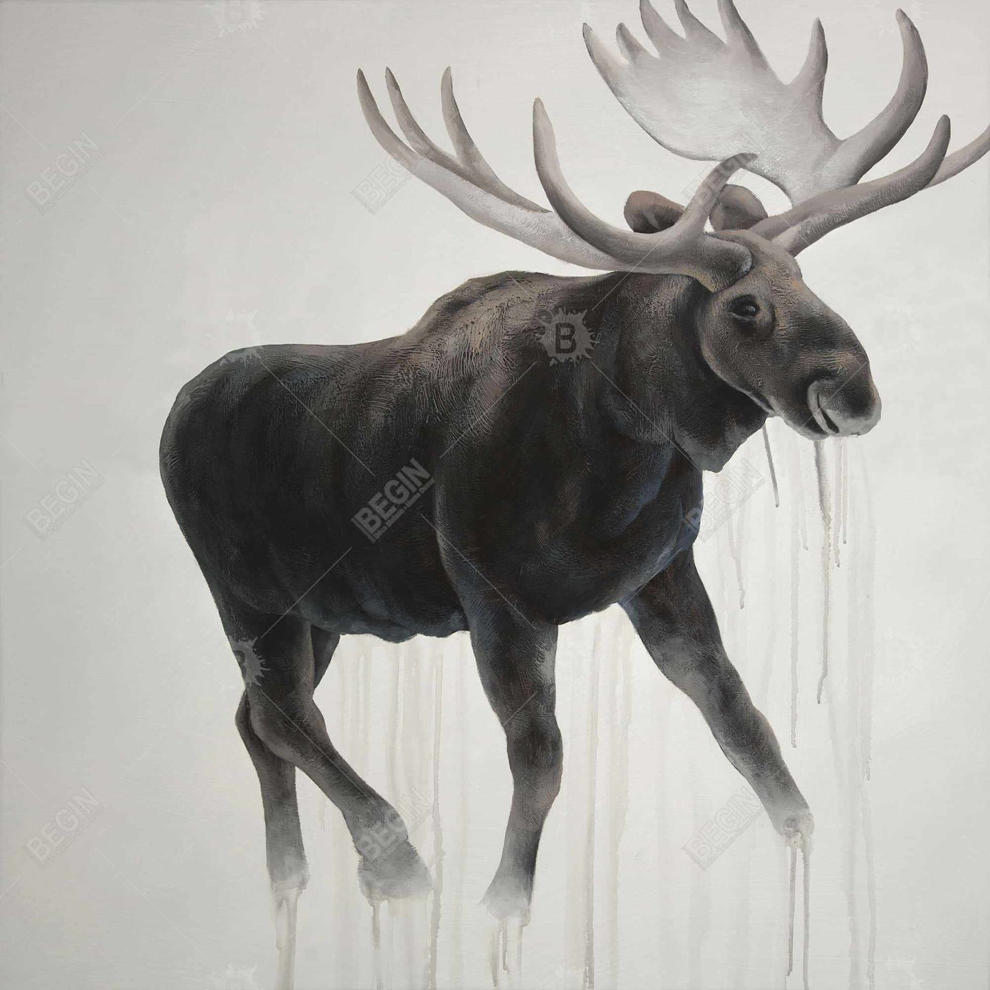 Walking Moose Deer Framed Canvas | Animal Bedroom Decor