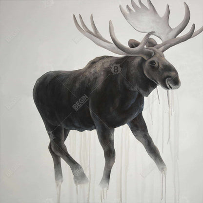 Walking Moose Deer Framed Canvas | Animal Bedroom Decor