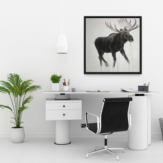 Walking Moose Deer Framed Canvas | Animal Bedroom Decor
