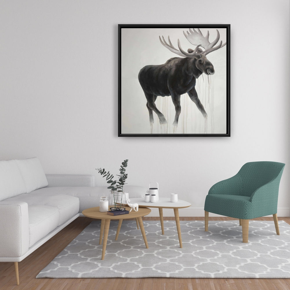 Walking Moose Deer Framed Canvas | Animal Bedroom Decor