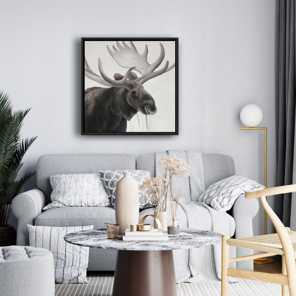 Rustic Moose Canvas | Brown Animal Framed Art for Home Decor