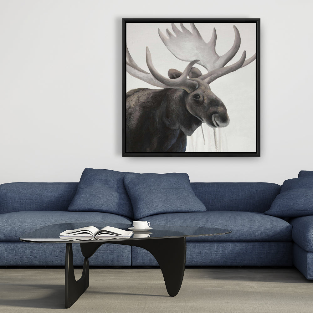 Rustic Moose Canvas | Brown Animal Framed Art for Home Decor