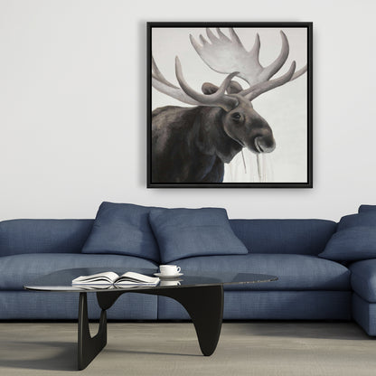 Rustic Moose Canvas | Brown Animal Framed Art for Home Decor