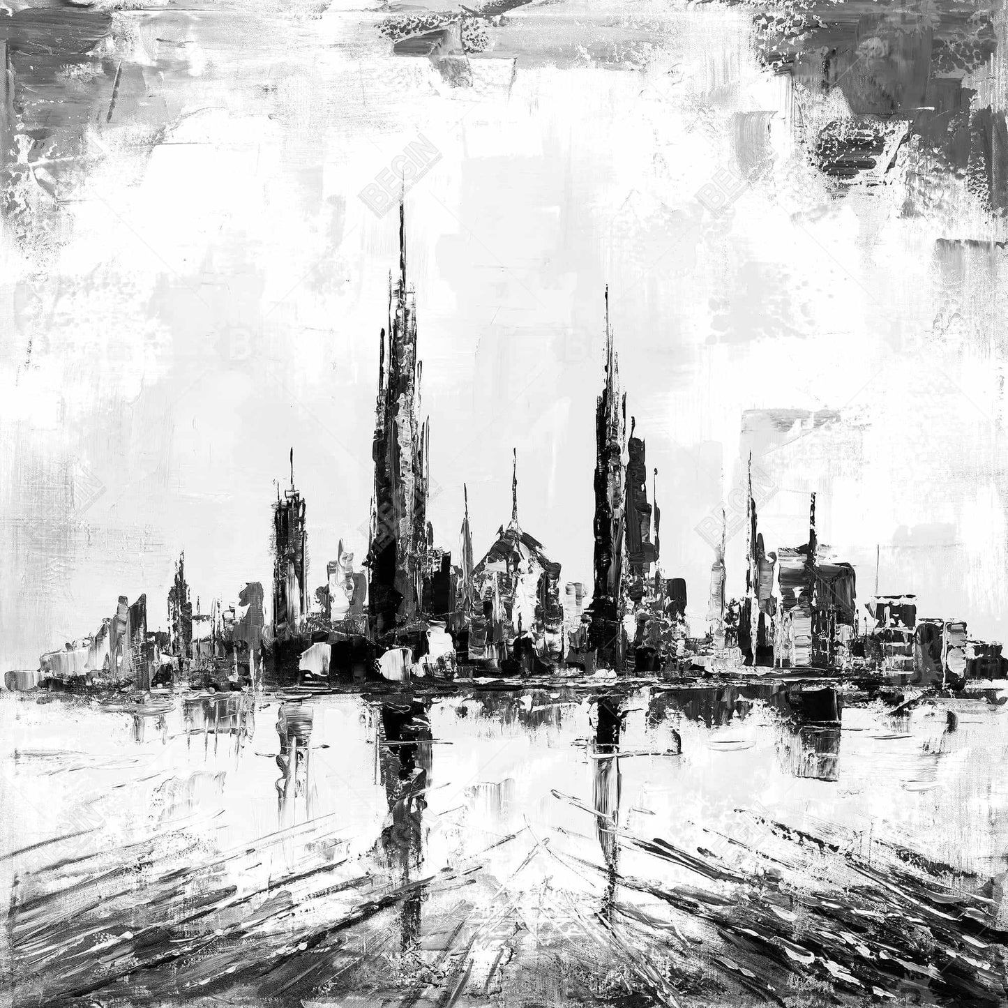 Toile abstraite « Mono City » | Décoration murale encadrée pour chambre à coucher