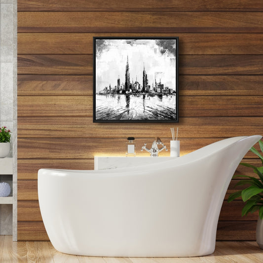 Toile abstraite « Mono City » | Décoration murale encadrée pour chambre à coucher