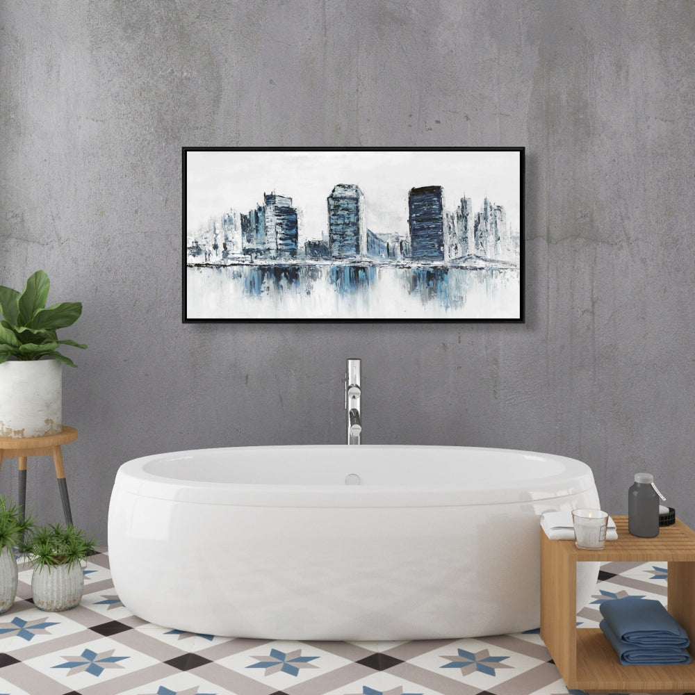 Toile encadrée texturée Paysage urbain bleu | Décoration d'intérieur