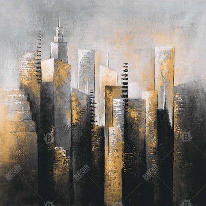 Toile abstraite gratte-ciel doré | Décoration d'intérieur moderne
