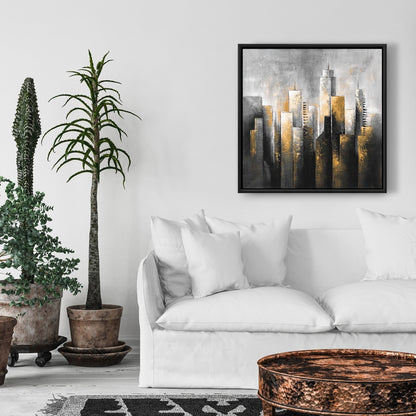 Toile encadrée contemporaine grise abstraite avec horizon | Décoration d'intérieur